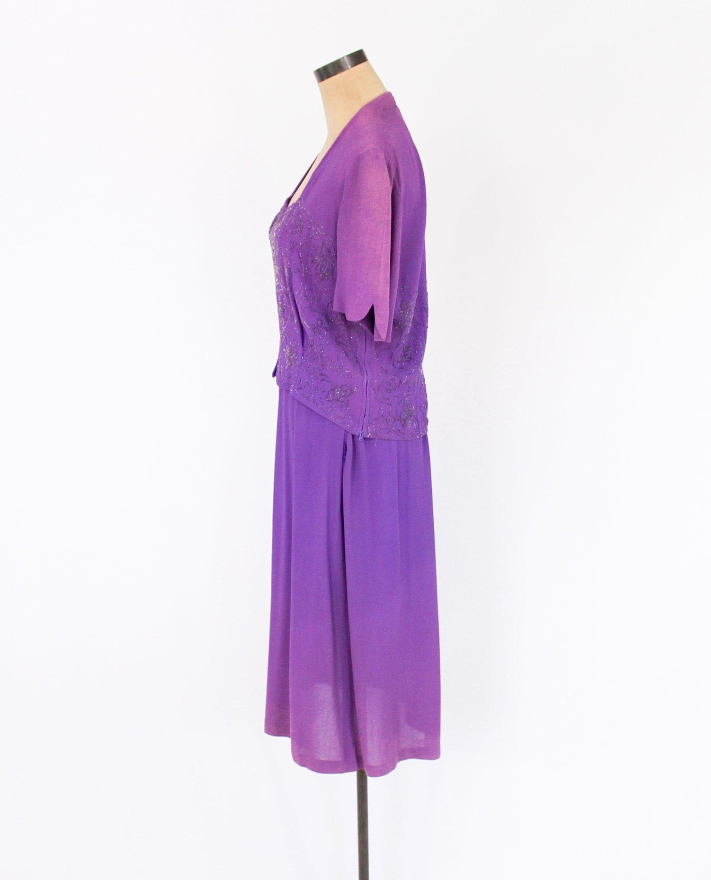 1940s Purple Beaded Evening Suit, Blouse & Skirt Set, Large