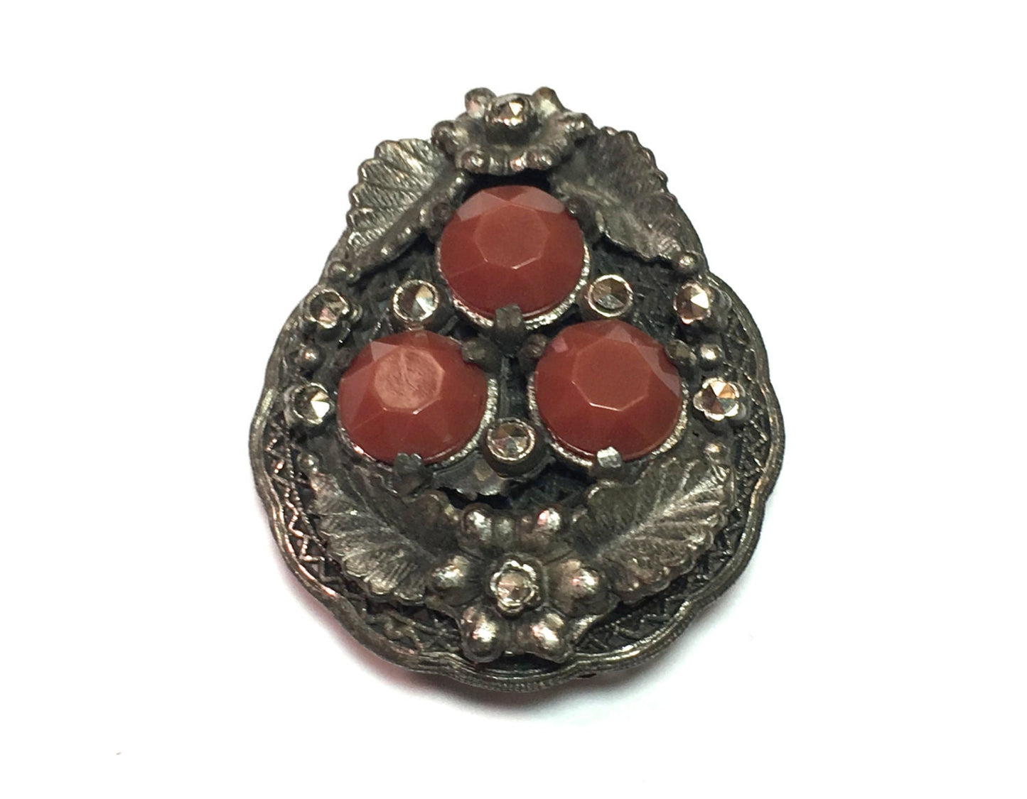 1940s Silver Filigree Dress Clip | 40s Silver Marcasite Fur Clip