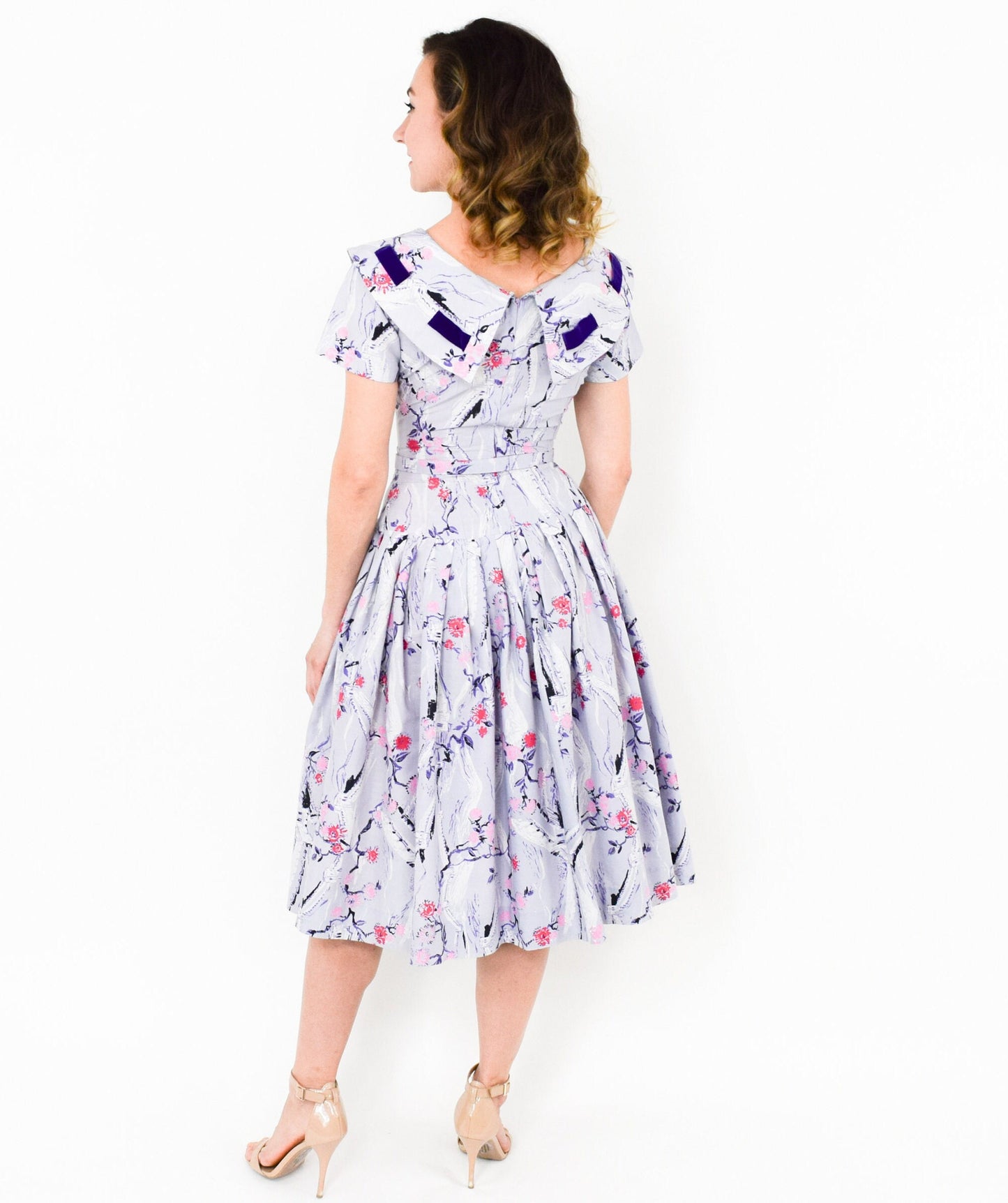 1950s Lavender Purple Novelty Print Cotton Dress, Small