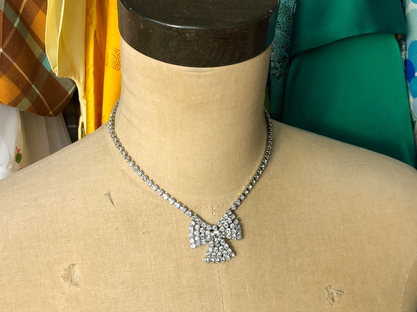 1950s Rhinestone Bow Necklace Set