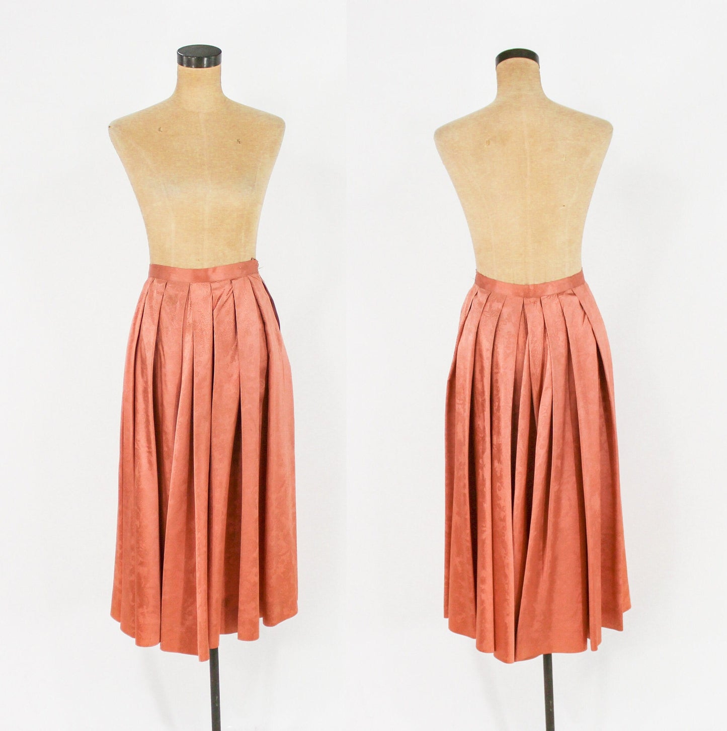 1940s Peach Satin Suit Set | 40s Orange Satin Wedding Skirt Suit Set | Medium