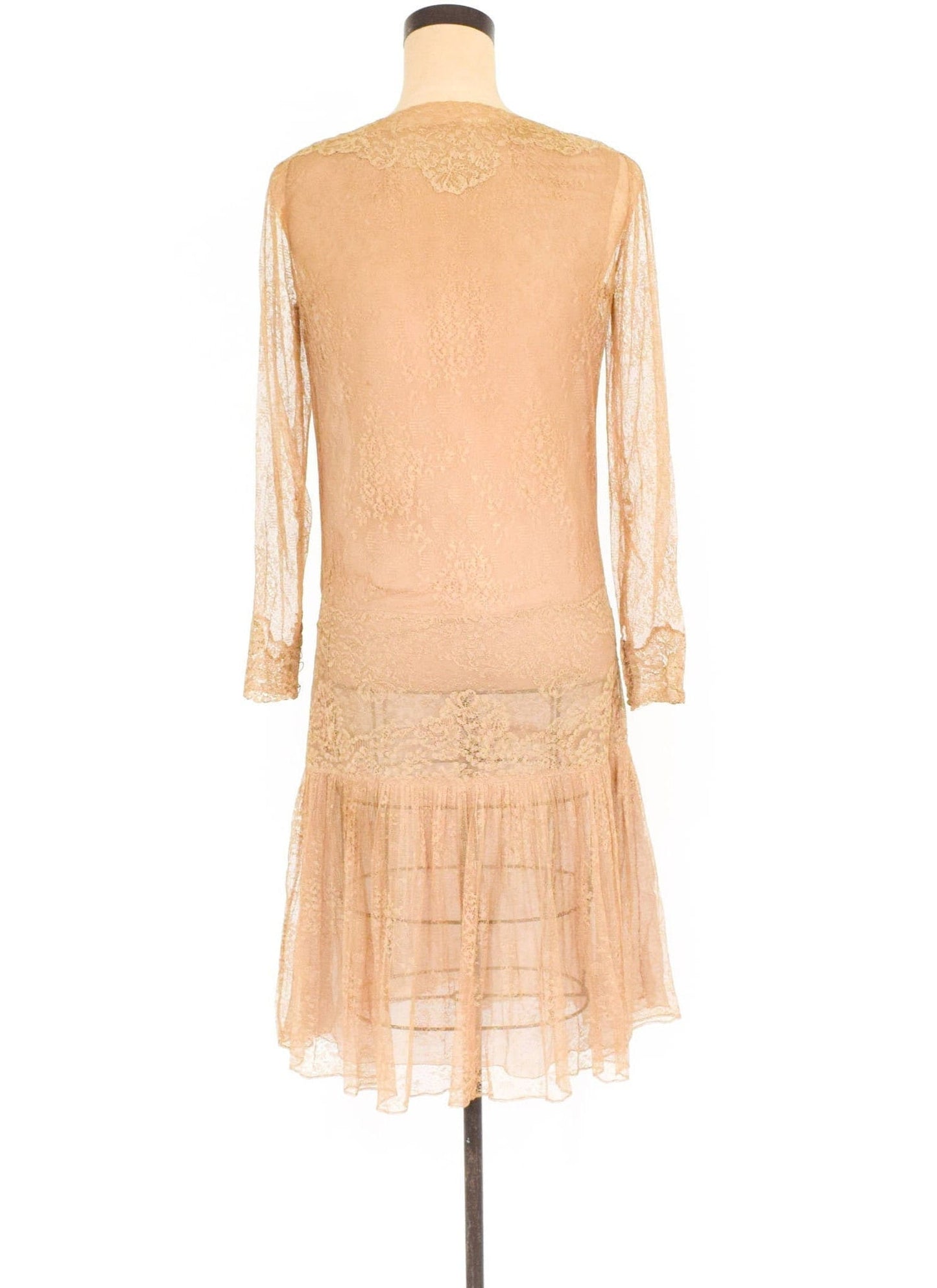 1920s Beige Lace & Silk Flapper Dress, Extra Small