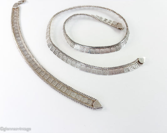Greek Key Sterling Silver Necklace & Bracelet JewelrySet | Meander Jewelry