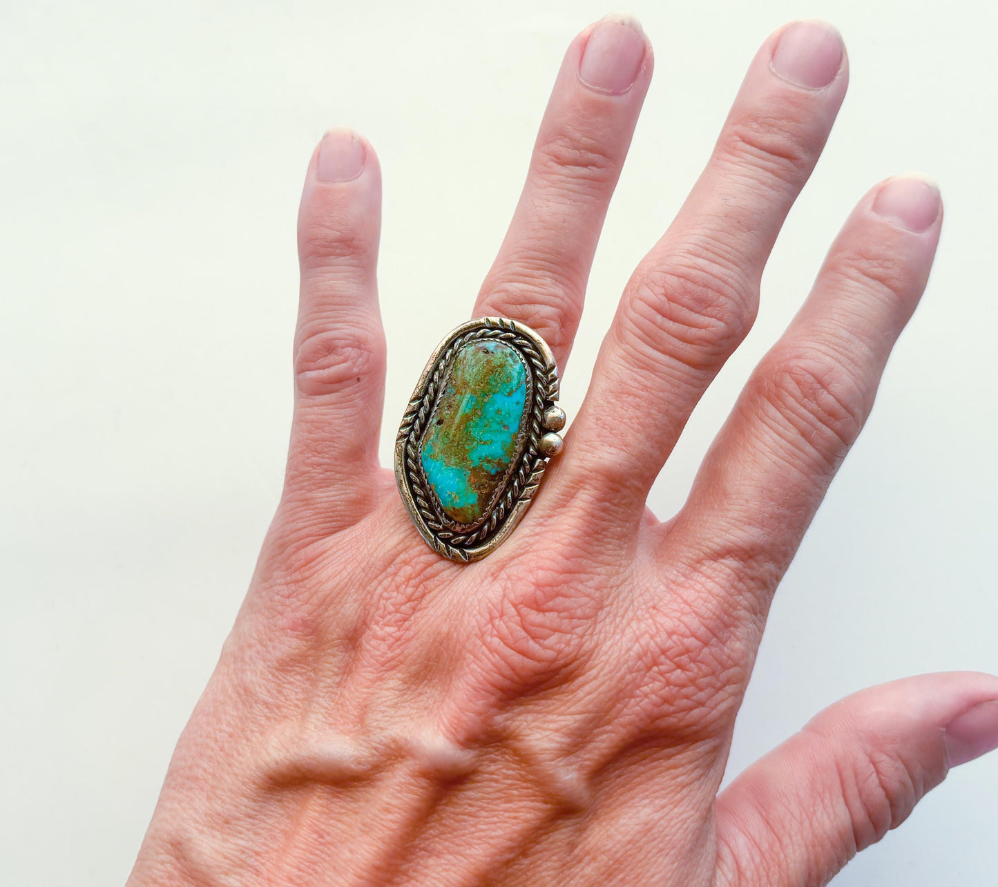 1950s Silver Turquoise Oval Ring, Size 6