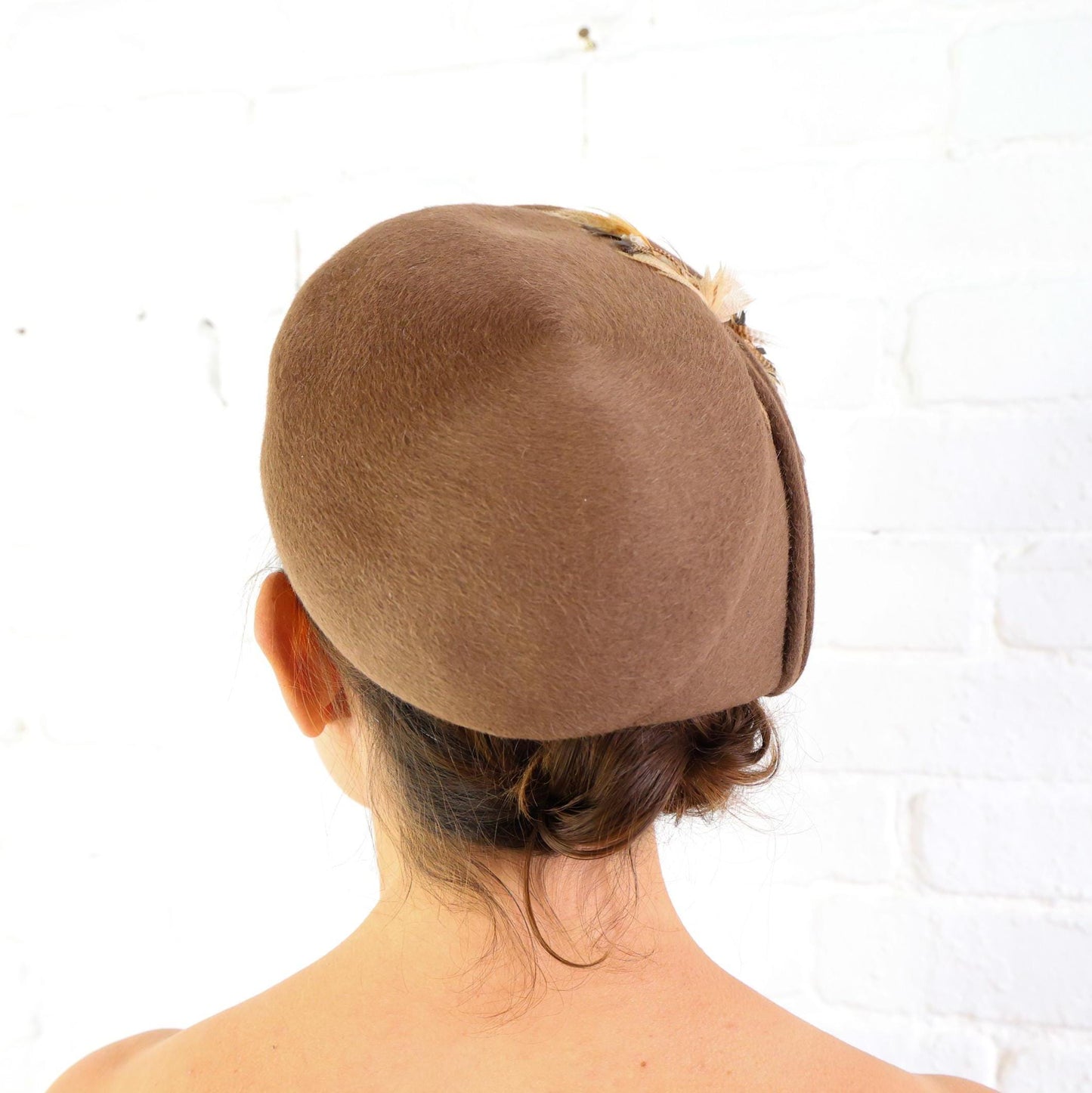 1950s Brown Feather & Wool Beret, Helen Joyce Original Hat