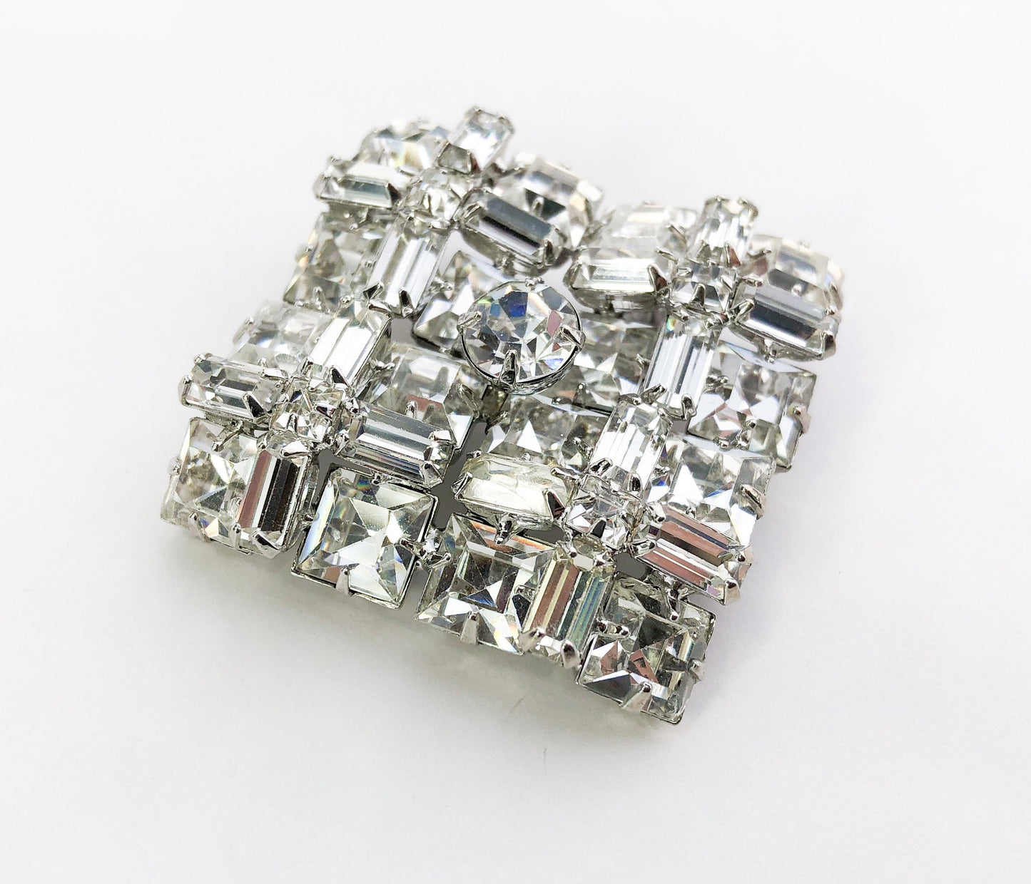 1950s Square Rhinestone Brooch
