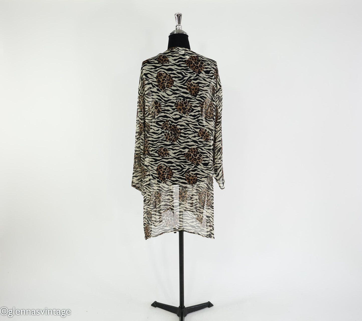 1980s Animal Print Sheer Silk Wrap Jacket, Large