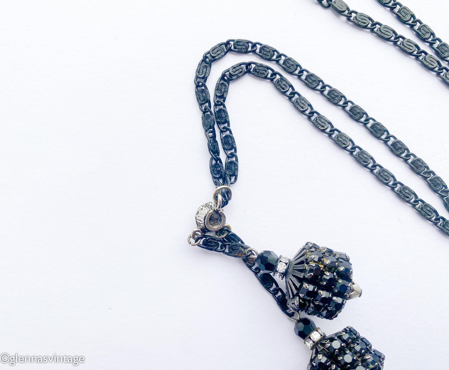 1950s Black Evening Necklace | 50s Black Pendant Necklace | Black Bolo Necklace
