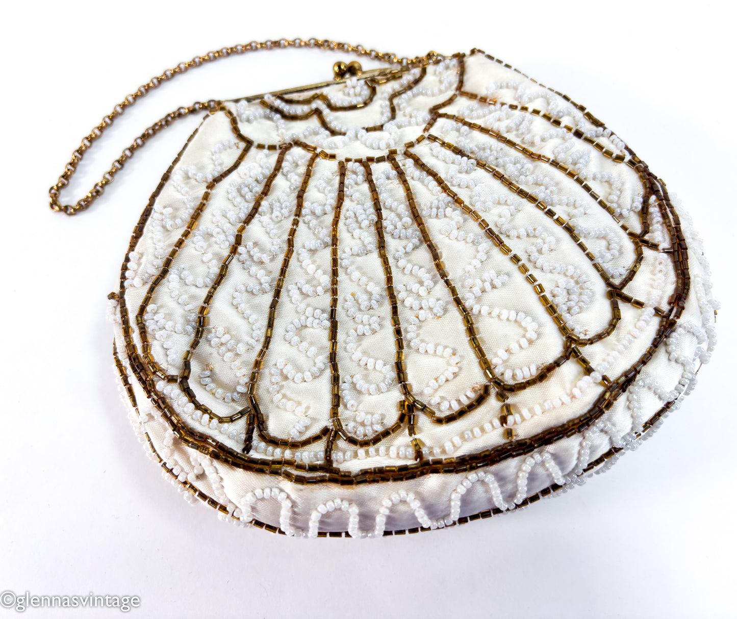 1930s White Silk Beaded Handbag Clutch