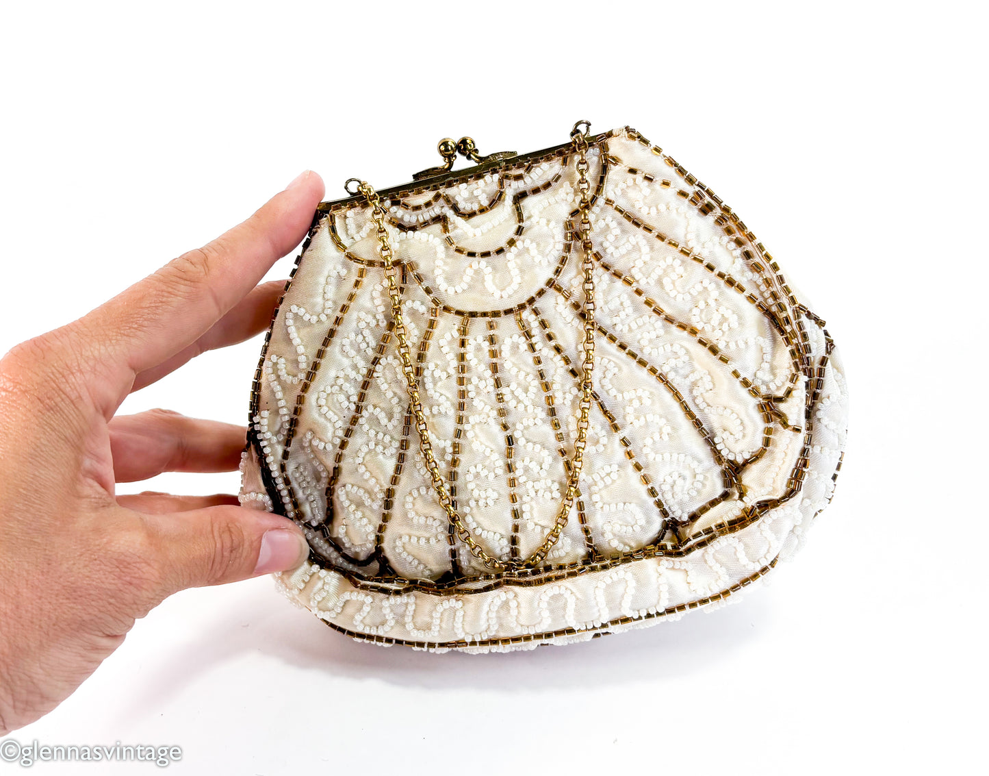 1930s White Silk Beaded Handbag Clutch